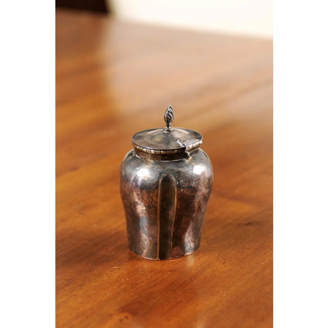 Petite English Electroplated Nickel on Silver Lidded Container with Flame Finial For Sale - Image 12 of 13