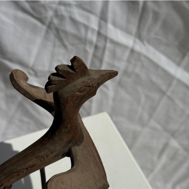 Traditional Indonesian Decorative Wooden Bird on a Base with Crest For Sale - Image 11 of 17