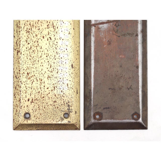 These vintage push plates are made of steel with different finishes and a beveled edge. The original mounting screws are...