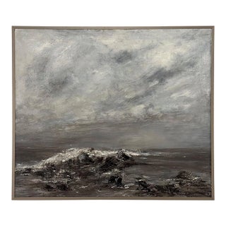 Mid Century Oil on Canvas by Francine Kerckx (1921-?) 'Stormy Seascape With Rocky Coast' For Sale