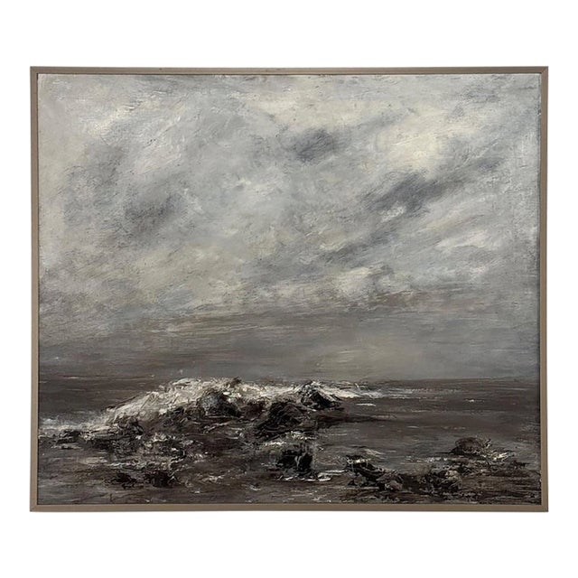 Mid Century Oil on Canvas by Francine Kerckx (1921-?) 'Stormy Seascape With Rocky Coast' For Sale