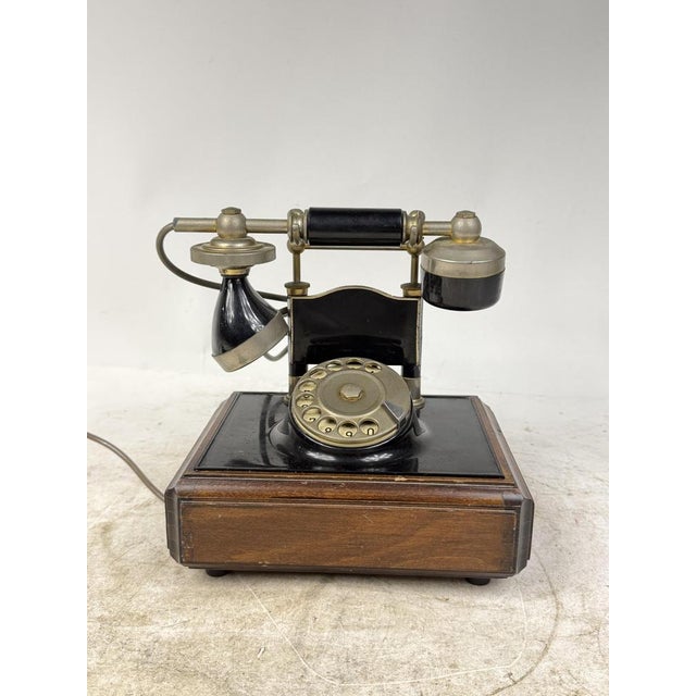 Wood Vintage Wooden and Brass Rotary Telephone, 1950s For Sale - Image 7 of 7