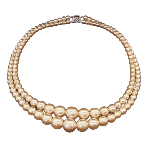 Double-Strand Faux Pearl Necklace from Monet, 1960s For Sale