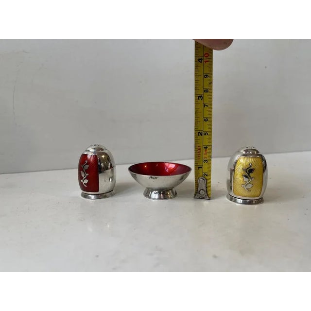 Salt & Pepper Set in Sterling Silver and Enamel from Volmer Bahner, 1960s, Set of 3 For Sale - Image 4 of 8