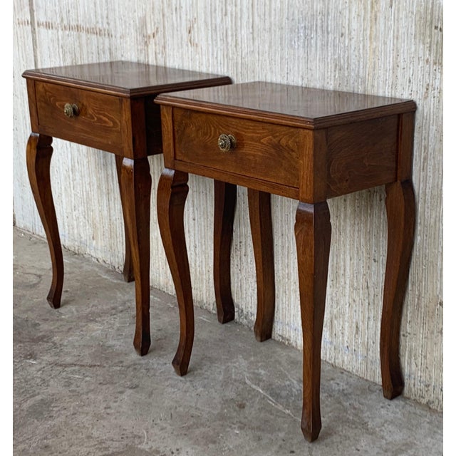 French 20th French Louis XV Style Walnut Bedside Tables - a Pair For Sale - Image 3 of 10