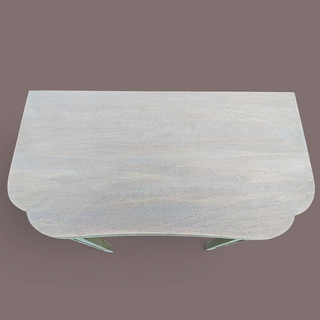 Vintage Swedish Gustavian Style Distressed Green Demi Lune Table For Sale - Image 16 of 17