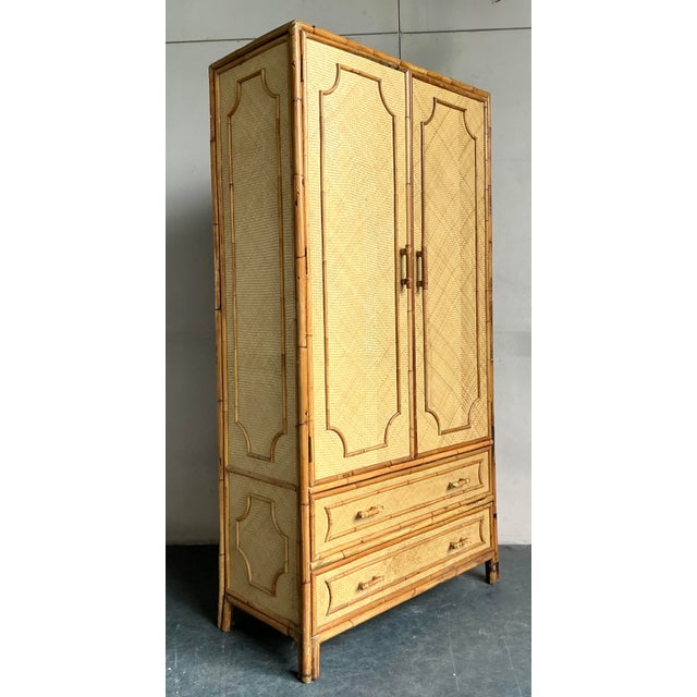 Vintage Coastal Woven Rattan Armoire For Sale - Image 4 of 7