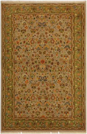 1980s Shabby Chic Lt. Gray/Lt. Green Turkish Hand-Knotted Rug -4'2 X 6'3