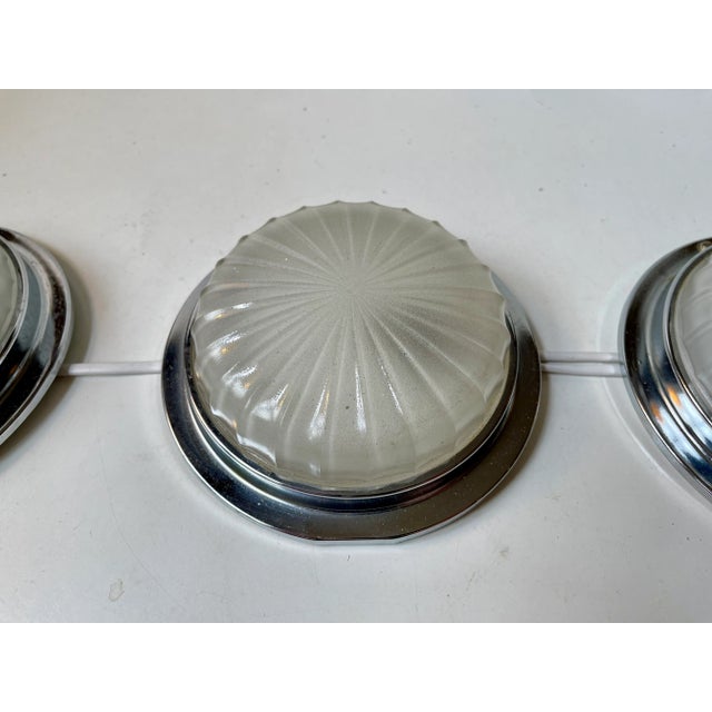 Silver Art Deco Style Nautical Ship Wall Sconces with Sunburst Glass, 1960s, Set of 3 For Sale - Image 8 of 9