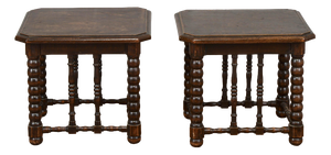 Carved and Turned Wooden Stools, 1800s, Set of 2