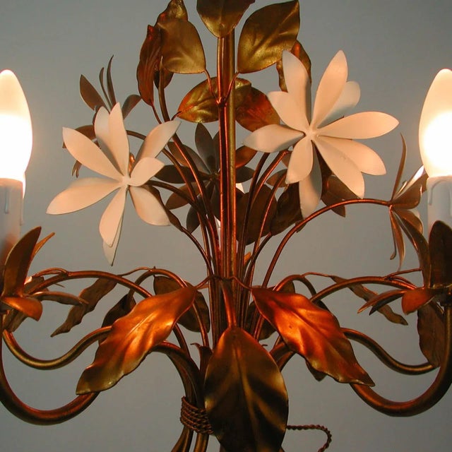 Mid-Century 5-Light Gilt Leaf & White Blossom Chandelier by Hans Kögl, 1970s For Sale - Image 12 of 18