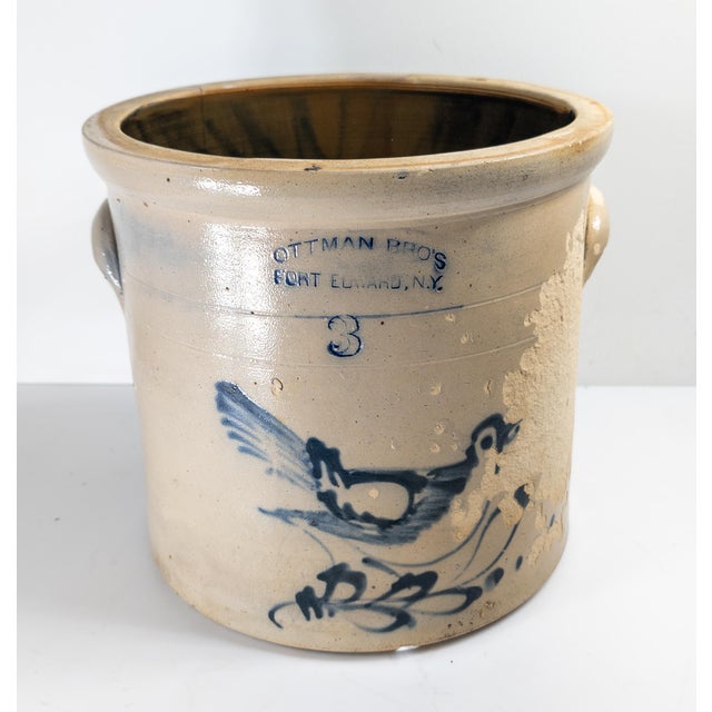 We are selling this decorative 19th century Stoneware crock. This crock is by Ottman Brothers of Fort Edward NY. The crock...