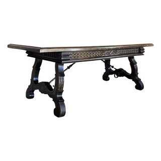 Early 20th Century Large Spanish Two Faces Baroque Style Oak Library Table or Center table For Sale