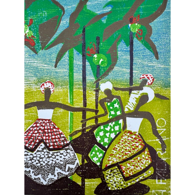 “Bahia Em Festa” Color Woodblock Print by Brazilian Artist Hannah Brandt, Signed & Numbered, 1979 For Sale In San Francisco - Image 6 of 10