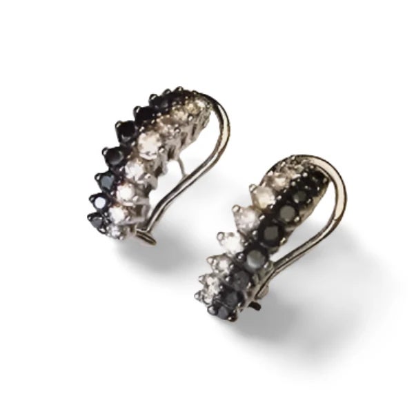 Estate 14K white gold hoop earrings with 9 white and 9 black diamonds per earring, totaling 1 carat, perfect for a bold...