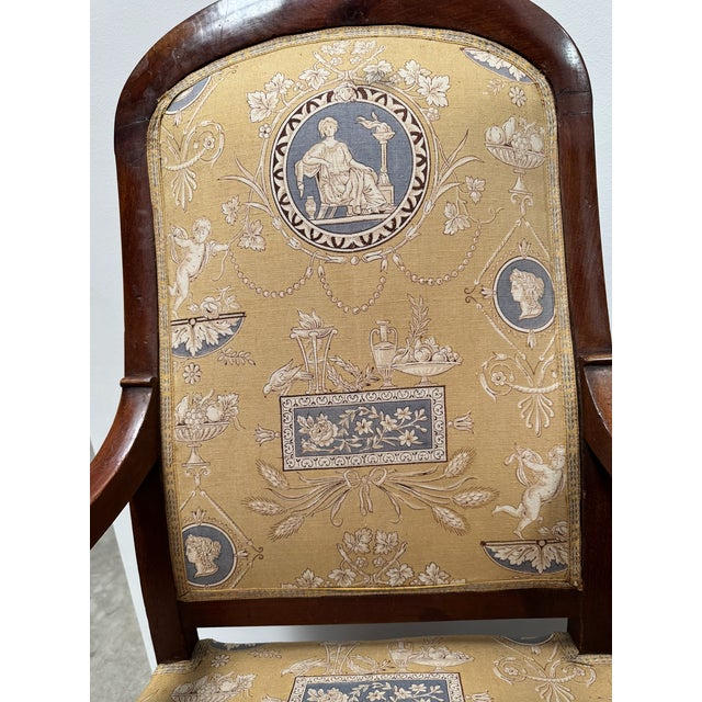 Gold Pair of Antique Chairs in Toile Fabric For Sale - Image 8 of 12