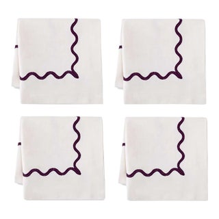 Erin Gates x Kassatex Ripple Embroidered Napkins - White/Plum, Set of 4 For Sale