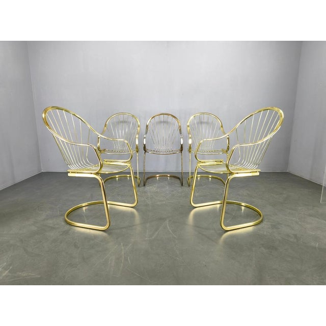 Gastone Rinaldi Brass Dining Chairs by Gastone Rinaldi for Rima, Italy, 1970s, Set of 5 For Sale - Image 4 of 18