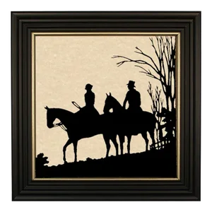 Field Horses Framed Paper Cut Silhouette in Black Wood Frame With Gold Trim