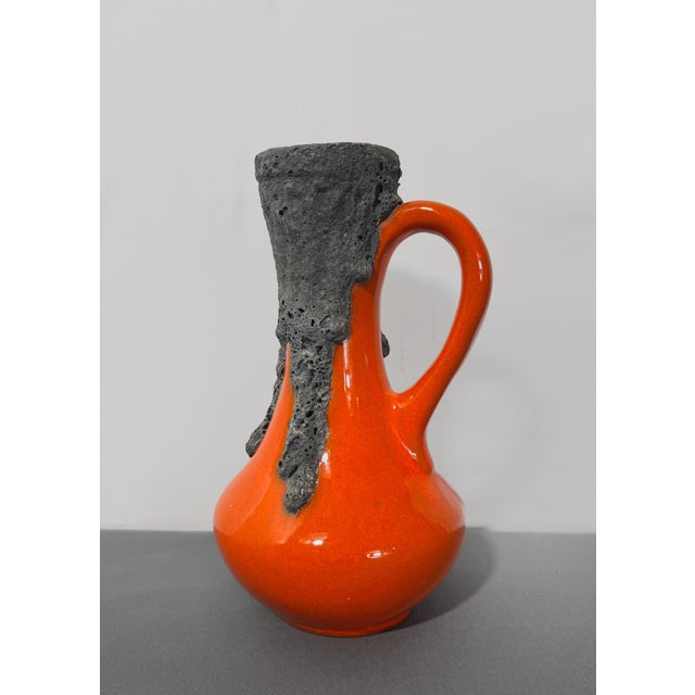 Roth Keramik 1960s West German Orange & Black Fat Lava Ceramic Ewer Vase - Attributed to Roth Keramik For Sale - Image 4 of 8