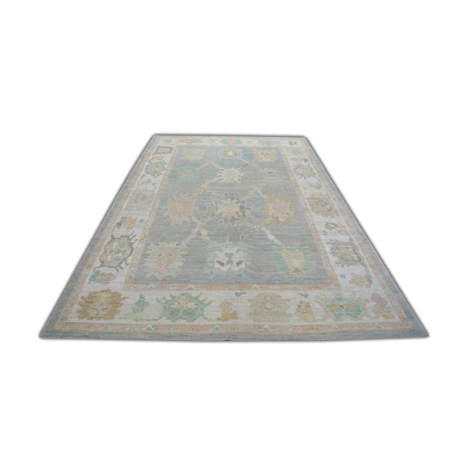 Oriental Hand Knotted 21st Century Grey Olive Silver Turkish Oushak Rug 6'1" X 9'3" For Sale In Houston - Image 6 of 6
