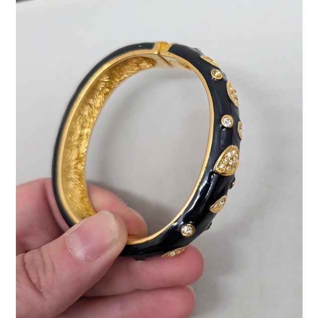 Vintage Signed Napier Goldtone Black Enamel & Clear Rhinestone Cuff Bracelet For Sale In Philadelphia - Image 6 of 11