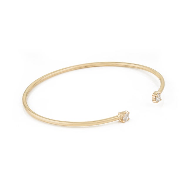 Metal Brilliant Cut Diamond Adjustable Cuff Bangle Bracelet in 14k Yellow Gold For Sale - Image 7 of 15