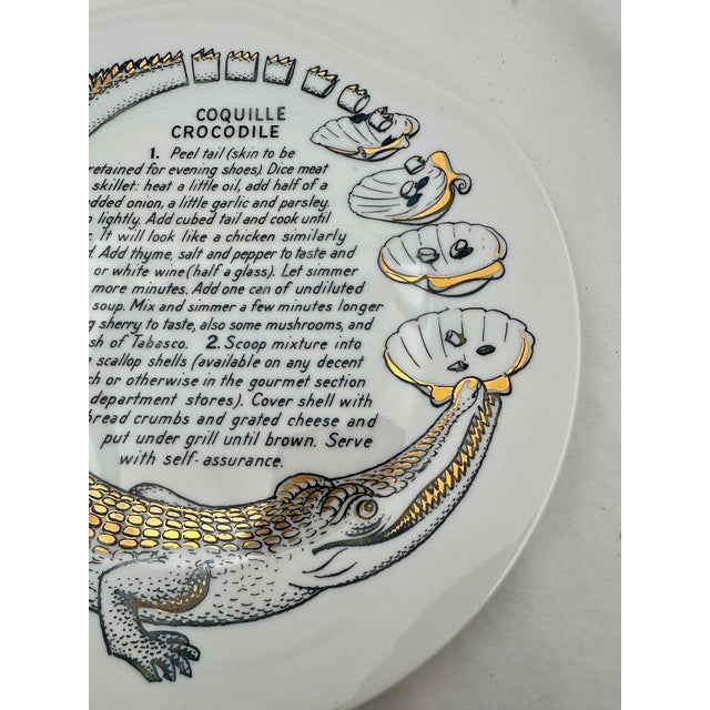 1960s 1960s Mid-Century Modern Piero Fornasetti Coquille Crocodile Recipe Plate for Fleming Joffe For Sale - Image 5 of 8