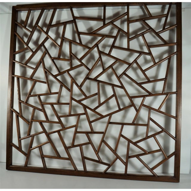 Chinese Wall Hanging Square Hardwood Window Panel in Cracked Ice Design For Sale - Image 3 of 10