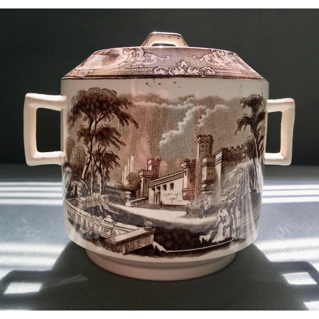 Early 20th Century Castle Scene Brown Transfer-Ware Sugar Canister For Sale - Image 13 of 13
