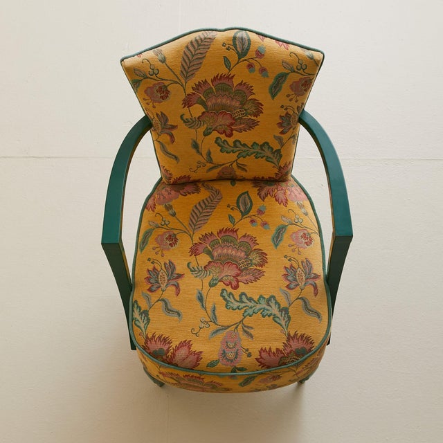 French Floral Armchair with Green Lacquered Frame, 1940s - 2 Available For Sale In Chicago - Image 6 of 10