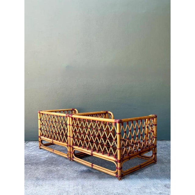 Vintage Wrapped Rattan Lounge Chairs - A Pair For Sale - Image 9 of 12