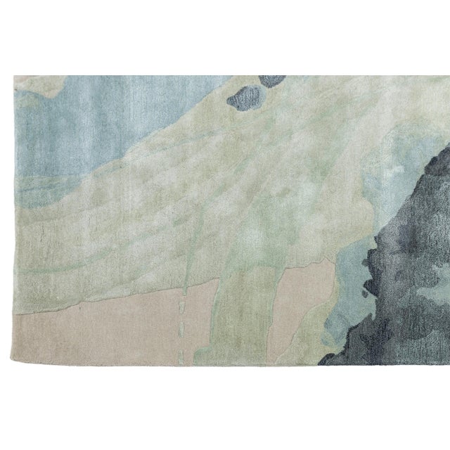 Ink Blue Abstract Fluidity - Modern Hand-Tufted Wool and Viscose Rug in Sage & Slate 8x10 For Sale - Image 8 of 10