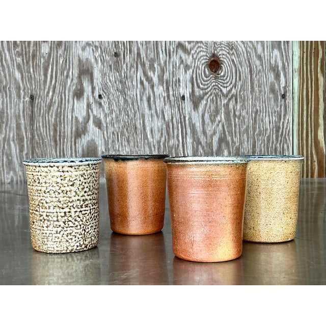 Vintage Boho Original Studio Pottery Cups - Set of 4 For Sale - Image 4 of 5