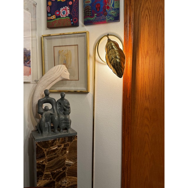 Vintage Italian Leaf Brass Wall Lamp by Tommaso Barbi, 1970s Marked Chapman For Sale - Image 11 of 12