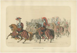 Commander with Escort, Majestic Cavalry Procession from Bern's 1853 Festival, 1855, Print