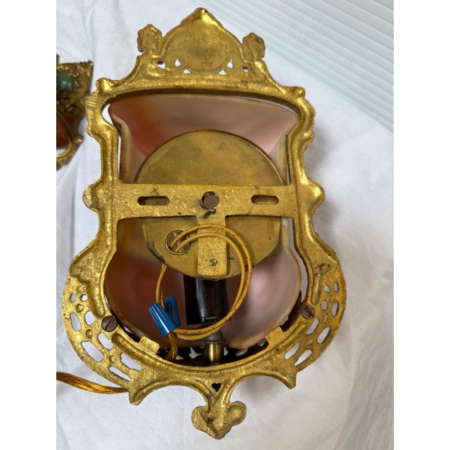 1930s Gill Glass & Fixture Company Antique Slip Shade Wall Sconces, Pair For Sale - Image 12 of 12