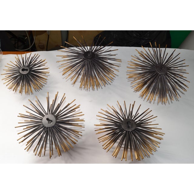 Set of 5 Vintage Curtis Jeré Style Plated Starburst Sputnik Pom Pom Sea Urchin Wall Sculptures For Sale - Image 10 of 12