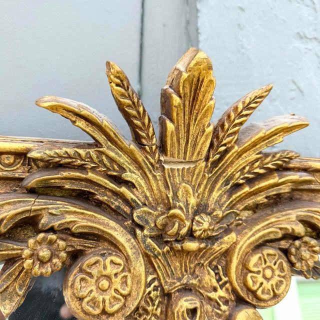 Vintage Rococo Style Gold Wooden Mirror For Sale - Image 4 of 10