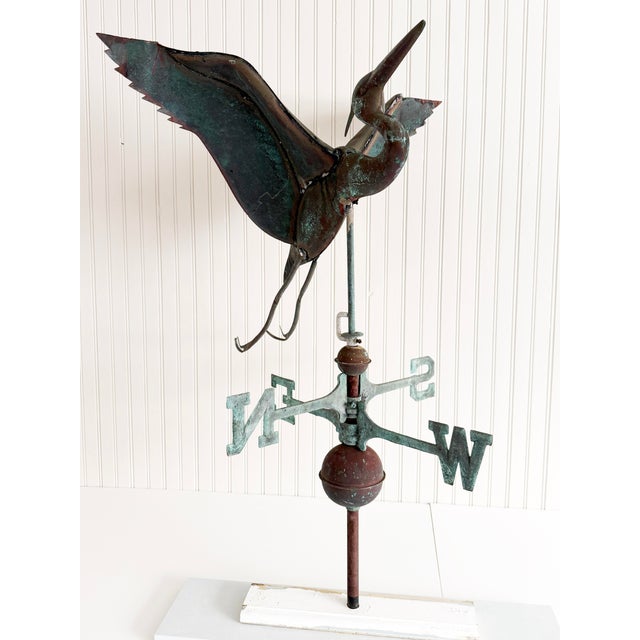 Early 20th Century Antique American Patinated Copper Full-Bodied Heron Directional Weathervane For Sale - Image 5 of 11