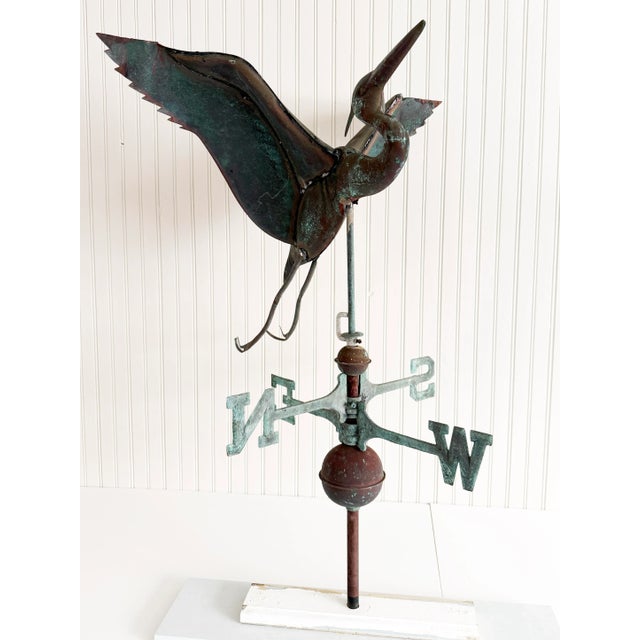 Early 20th Century Antique American Verdigris Patinated Copper Full-Bodied Heron Directional Weathervane For Sale - Image 5 of 11