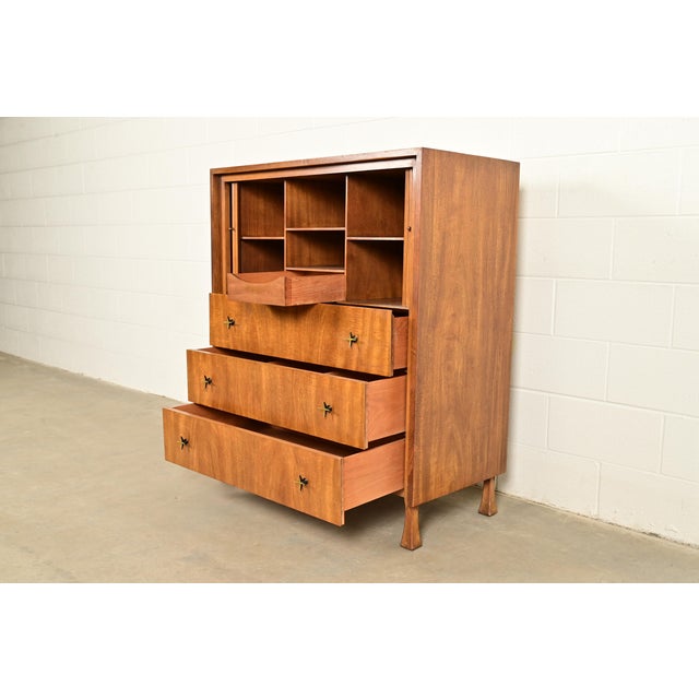 John Widdicomb Mid-Century Modern Sculpted Walnut Tambour Door Gentleman's Chest, 1960s For Sale In South Bend - Image 6 of 14