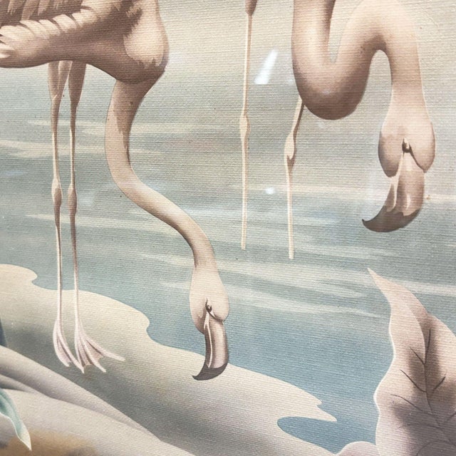 Mid 20th Century Mid Century White Flamingo Lithograph Print by Turner in Mirror Frame For Sale - Image 5 of 8