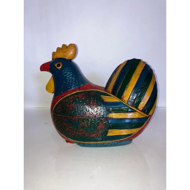 Early 20th Century Northern Thailand Painted Wood Rooster With Interior Cavity For Sale - Image 9 of 16
