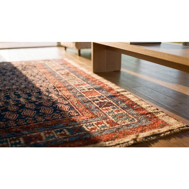 Jaw-Dropping Allover Design With Linear Rows of Boteh on Black Background Color Antique Persian Paisley Gallery For Sale - Image 10 of 11