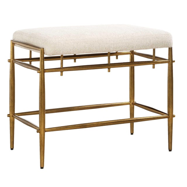 Kenneth Ludwig Chicago Karleen Plush White Small Brass Bench For Sale - Image 4 of 7