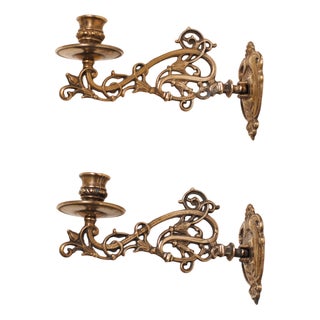 Art Nouveau Brass Wall Candlesticks, 1890s, Set of 2 For Sale