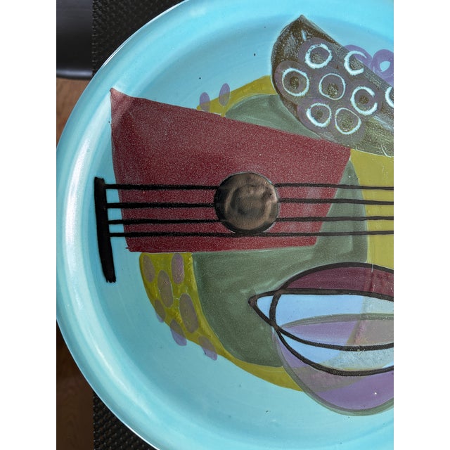 Large Plate with Cubist Decoration by Janou Pitons for the Breton Artistic Earthenware Factory of Porcin, 1950 For Sale - Image 6 of 10