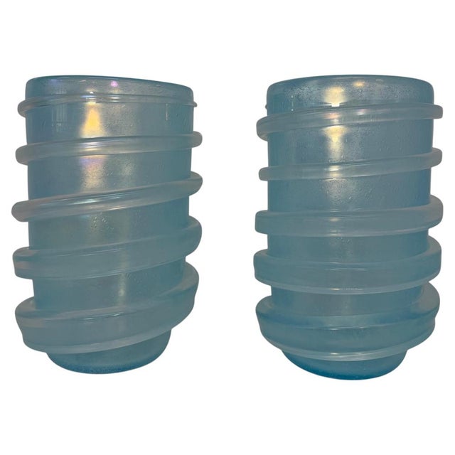 Italian Sculptural Aquamarine Blue Murano Glass Vases by Cenedese, 2000s, Set of 2 For Sale - Image 10 of 10