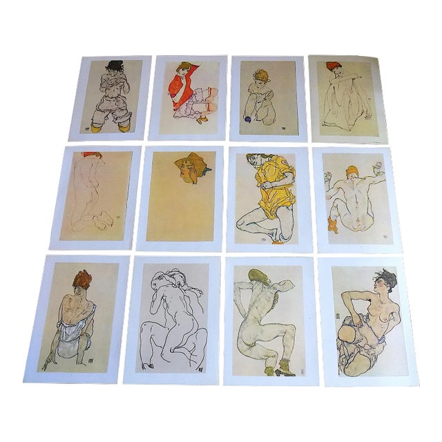 Authentic Vintage 20th Century Signed Egon Schiele Expressionist Nude Female Figural Lithographs - Set of 12 For Sale